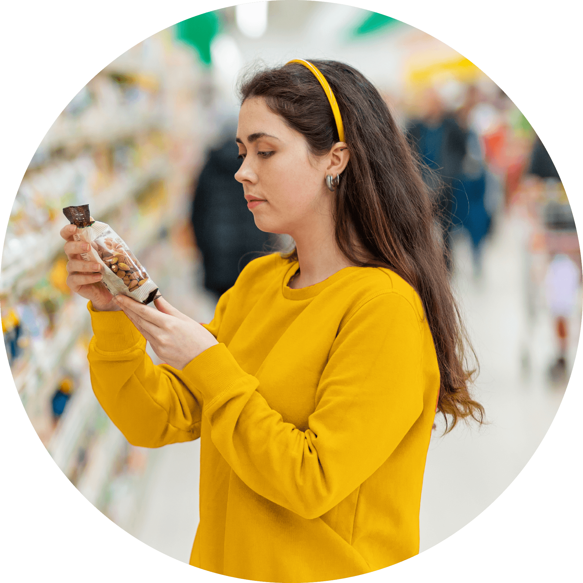 Woman looking at label packaging