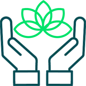 Icon of stylized lotus flower between hands